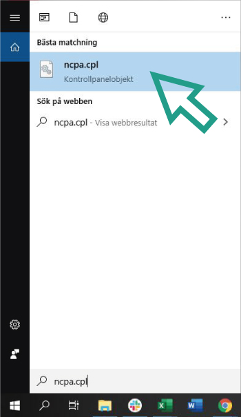 Skärmbild av Windows och hur du hittar ncpa.cpl för IP-adress